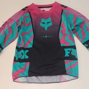 Fox Image Ibo Kids Pink & Teal Graphic Top Riding Jersey YS Long Sleeved Shirt